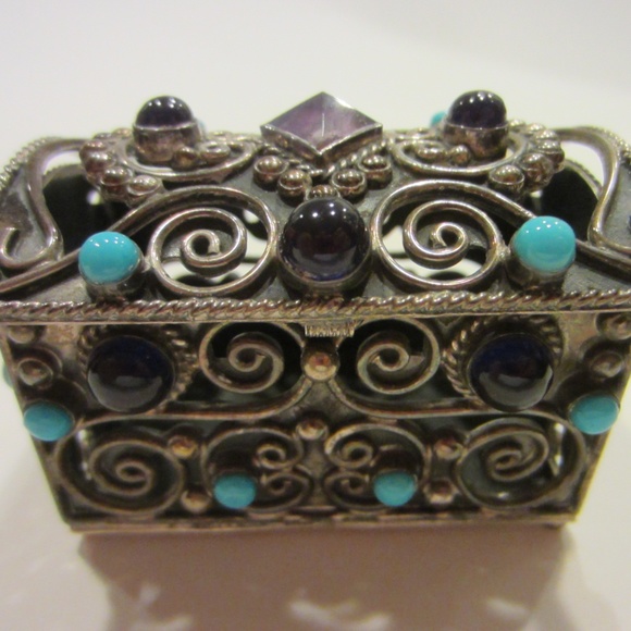 Sterling Silver Precious Cabochons Chest Signature Jewelry Box